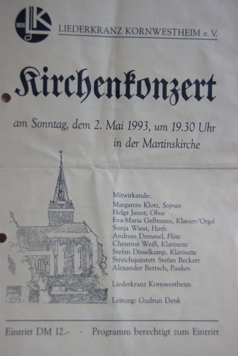 Liederkranz Kornwestheim: Plakat Kirchenkonzert 1993