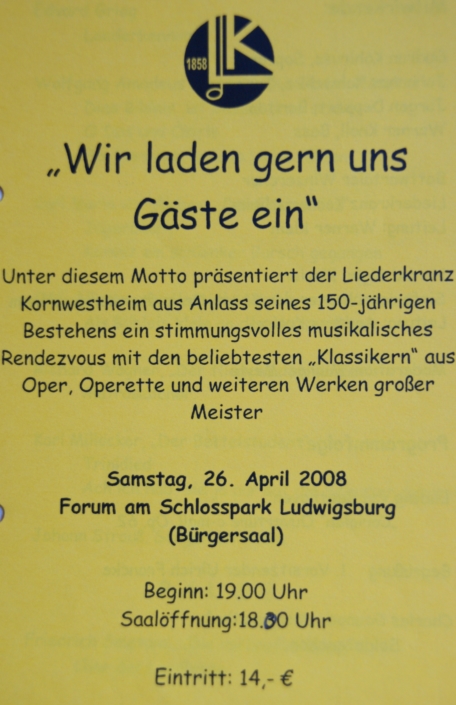 Liederkranz Kornwestheim: Plakat Jubiläumskonzert 2008