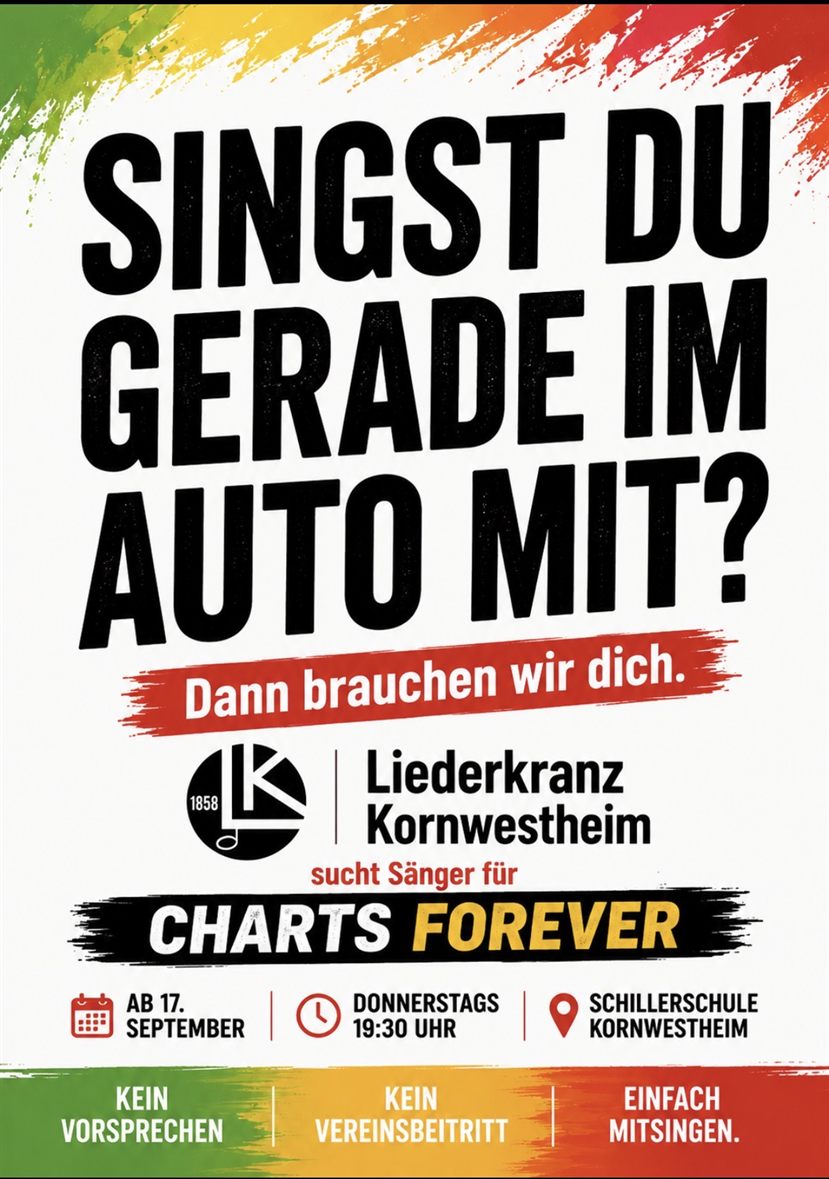 Kampagnenplakat: Singst du gerade im Auto mit? Dann brauchen wir dich.